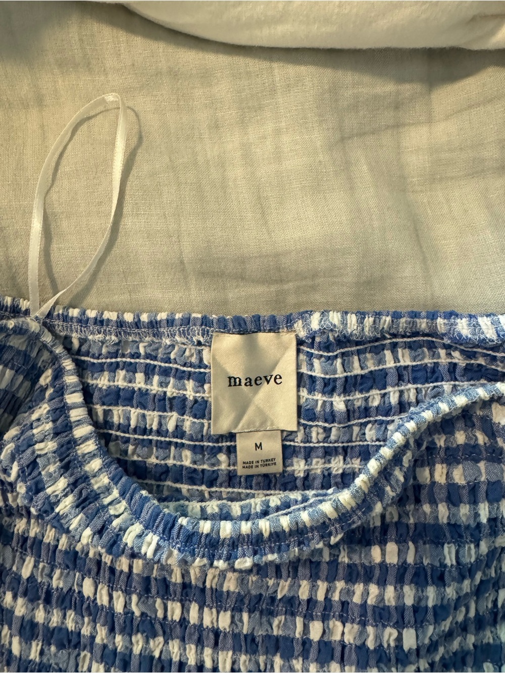Maeve Blue and White Gingham Smocked Cami